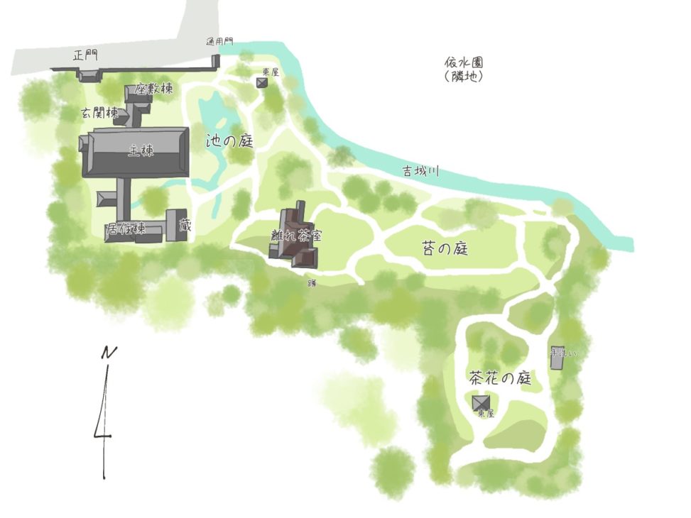 依水園　配置図（パンフレット記載の地図をもとに作成）